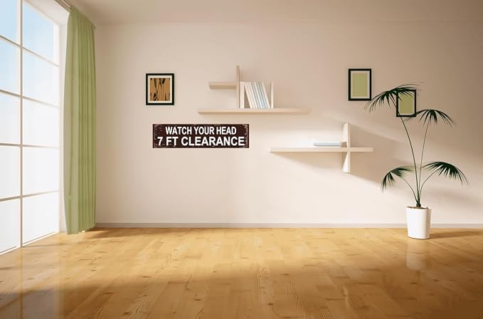 "Watch Your Head 7 Ft Clearance" Metal Warning Sign - 16x4 Inch Rustic Height Limit Plaque for Low Ceilings & Doorways - Vintage Safety Sign for Garage, Basement & Workshop