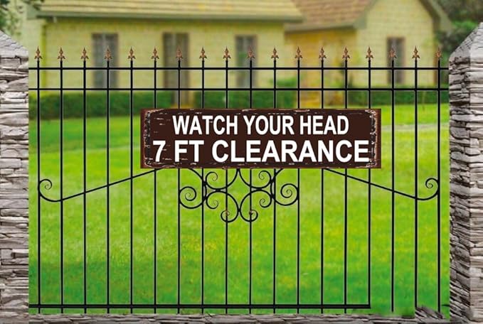 "Watch Your Head 7 Ft Clearance" Metal Warning Sign - 16x4 Inch Rustic Height Limit Plaque for Low Ceilings & Doorways - Vintage Safety Sign for Garage, Basement & Workshop