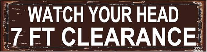 "Watch Your Head 7 Ft Clearance" Metal Warning Sign - 16x4 Inch Rustic Height Limit Plaque for Low Ceilings & Doorways - Vintage Safety Sign for Garage, Basement & Workshop