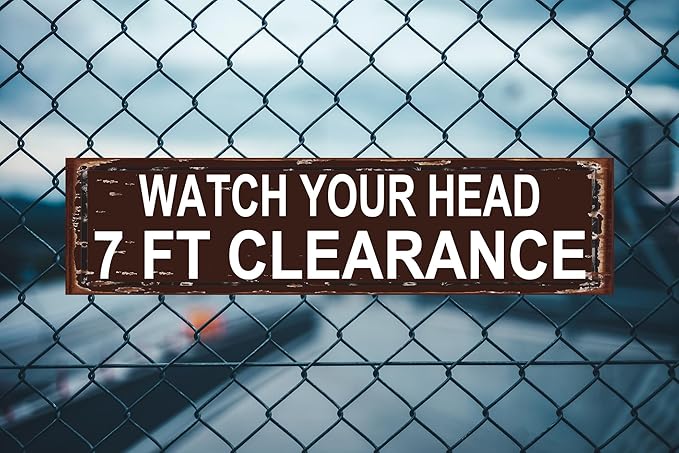 "Watch Your Head 7 Ft Clearance" Metal Warning Sign - 16x4 Inch Rustic Height Limit Plaque for Low Ceilings & Doorways - Vintage Safety Sign for Garage, Basement & Workshop