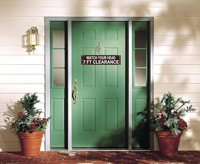 "Watch Your Head 7 Ft Clearance" Metal Warning Sign - 16x4 Inch Rustic Height Limit Plaque for Low Ceilings & Doorways - Vintage Safety Sign for Garage, Basement & Workshop